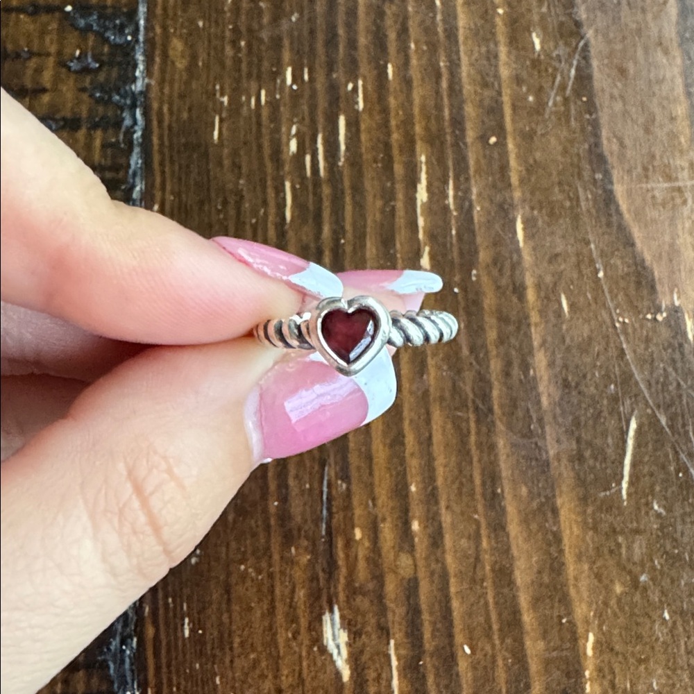 Silver Heart Ring with Red garnet Stone JAMES AVERY